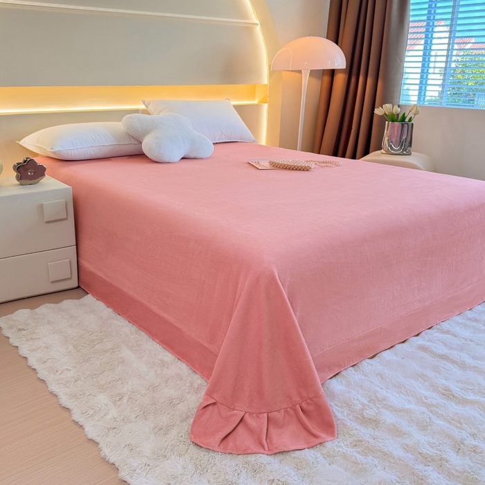 91家纺网 家纺一手货源 找家纺 金盛纺 2024新款牛奶绒纯色单床单 花粉