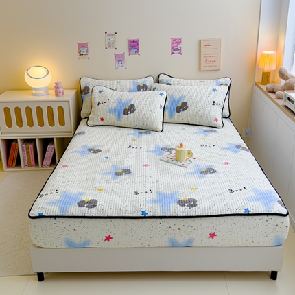 金丝鸟 2024新款牛奶绒夹棉床笠 蓝色小象 夹棉床笠