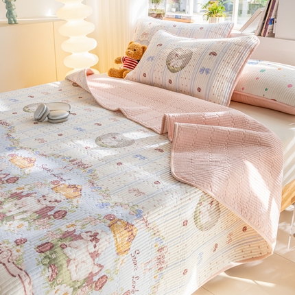 91家纺网 家纺一手货源 找家纺 （总）X猫先生 2025新款全棉床盖小清新夹棉水洗炕盖床盖套件-跑量款