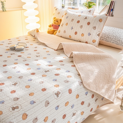 91家纺网 家纺一手货源 找家纺 （总）X猫先生 2025新款全棉床盖小清新夹棉水洗炕盖床盖套件-跑量款