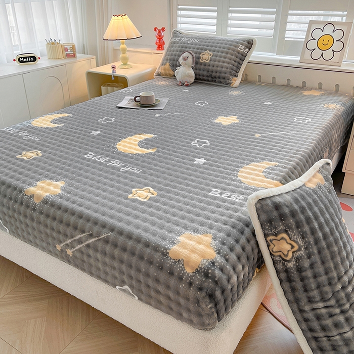 91家纺网 家纺一手货源 找家纺 喜居 2024新款A类兔毛泡泡牛奶绒床笠单床笠三件套 流星