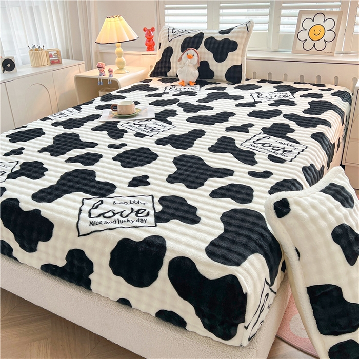 91家纺网 家纺一手货源 找家纺 喜居 2024新款A类兔毛泡泡牛奶绒床笠单床笠三件套 萌牛