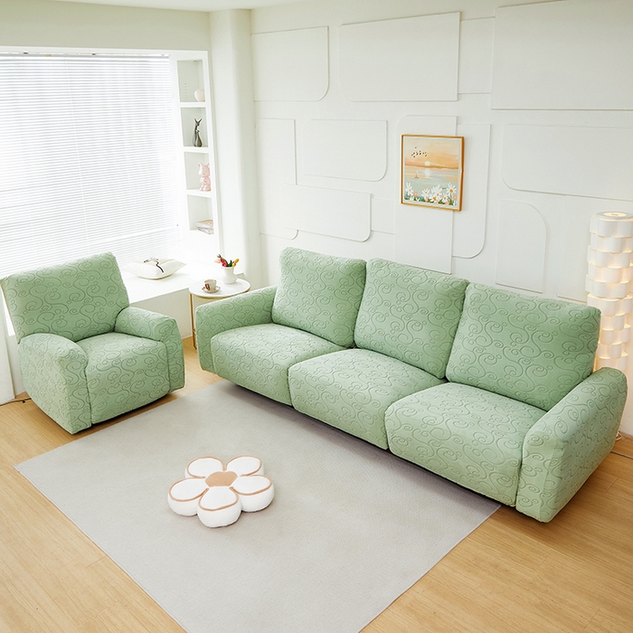 91家纺网 家纺一手货源 找家纺 丝绮鹿 2024新款雕花绒年华系列-芝华士沙发套 草绿