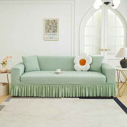 91家纺网 家纺一手货源 找家纺 （总）丝绮鹿 2024新款提花绒水波纹系列沙发套裙摆宽（双人图）