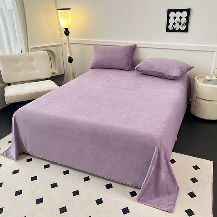 91家纺网 家纺一手货源 找家纺 梦尚舒 2025新款加厚牛奶绒纯色单床单紫色