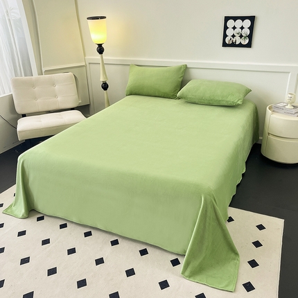91家纺网 家纺一手货源 找家纺 梦尚舒 2025新款加厚牛奶绒纯色单床单绿色