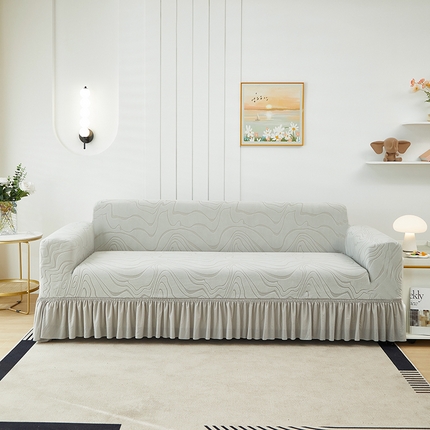 91家纺网 家纺一手货源 找家纺 （总）丝绮鹿 2024新款雕花绒曲意系列沙发套裙边款（三人图）