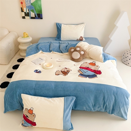 （总）西西家居 2024新款正宗全消光230g牛奶绒四件套-绒-溜达小熊