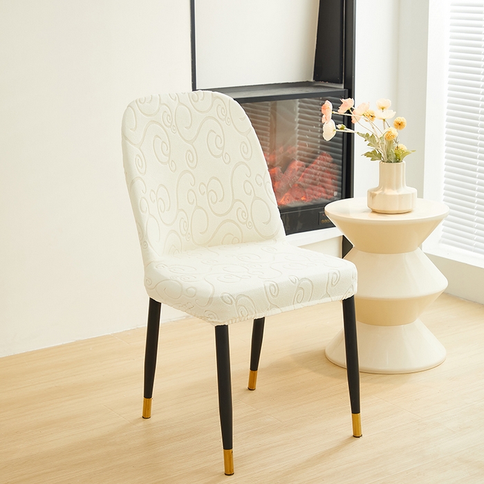 91家纺网 家纺一手货源 找家纺 丝绮鹿 2024新款雕花绒年华系列-弧形椅子套 米白