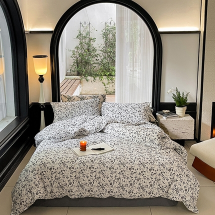 华超针织 2024新款全棉天竺棉印花四件套系列 黑玫瑰