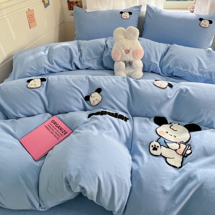 91家纺网 家纺一手货源 找家纺 优卡迪家纺馆 2024新款锦棉毛巾绣四件套【下载文件夹包含买家秀】 俏俏狗-蓝