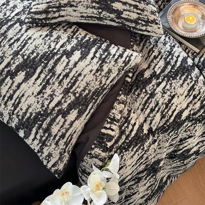 91家纺网 家纺一手货源 找家纺 梦享生活家居 2024新款双层纱黑灰提花系列四件套 清墨