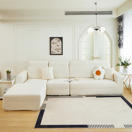 91家纺网 家纺一手货源 找家纺 （总）丝绮鹿 2024新款提花绒水波纹系列沙发套松紧款（贵妃图）