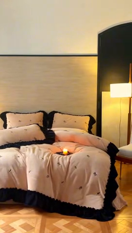 91家纺网 家纺一手货源 找家纺 黛舒 2024新款230克全消光牛奶绒四件套-玫瑰 玫瑰-黑