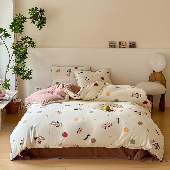 91家纺网 家纺一手货源 找家纺 华超针织 2024新款全棉天竺棉印花四件套系列 面包狗