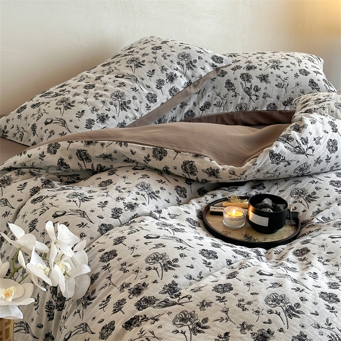 91家纺网 家纺一手货源 找家纺 （总）梦享生活家居 2024新款双层纱黑灰提花系列四件套