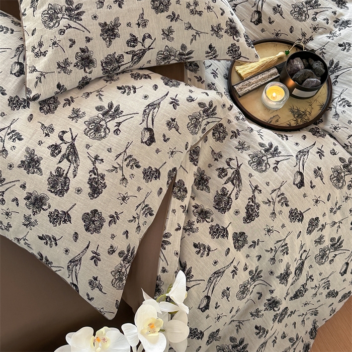 91家纺网 家纺一手货源 找家纺 （总）梦享生活家居 2024新款双层纱黑灰提花系列四件套