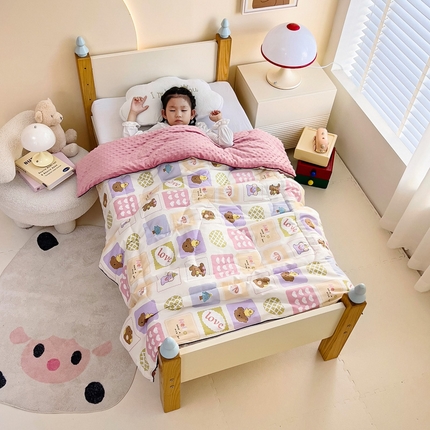 吉咪兔 24年新款幼儿园卡通全棉豆豆被冬季纯棉儿童豆豆毯加厚棉被安抚秋冬宝宝被子 熊仔派对