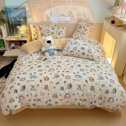 91家纺网 家纺一手货源 找家纺 （总）瑞莱 2024新款印花牛奶绒四件套-ins少女系列