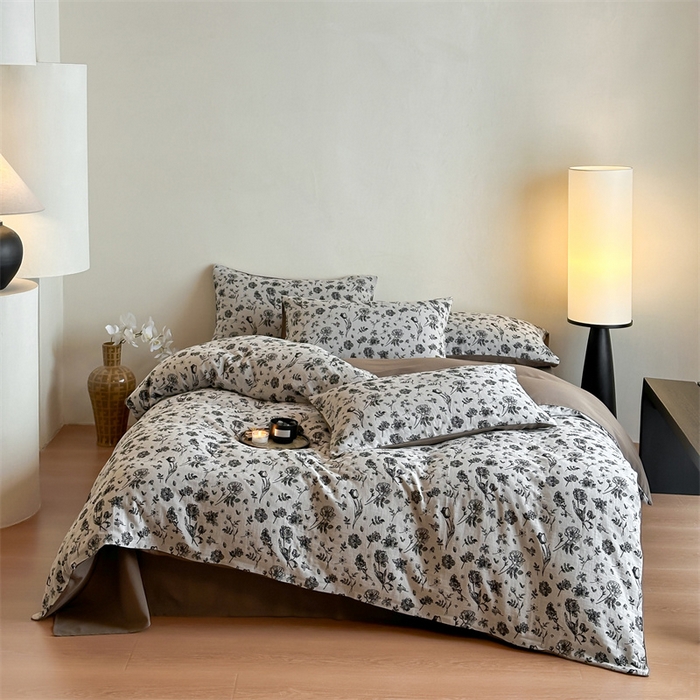 91家纺网 家纺一手货源 找家纺 （总）梦享生活家居 2024新款双层纱黑灰提花系列四件套