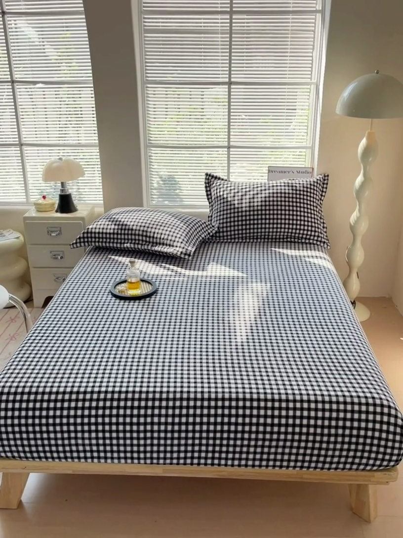 91家纺网 家纺一手货源 找家纺 恬澳家纺 2025 200g牛奶绒床笠外贸跨境电商亚马逊速卖通床笠三件套欧美尺寸多多跨境平台TEMU SHEIN 暖阳-黑白格