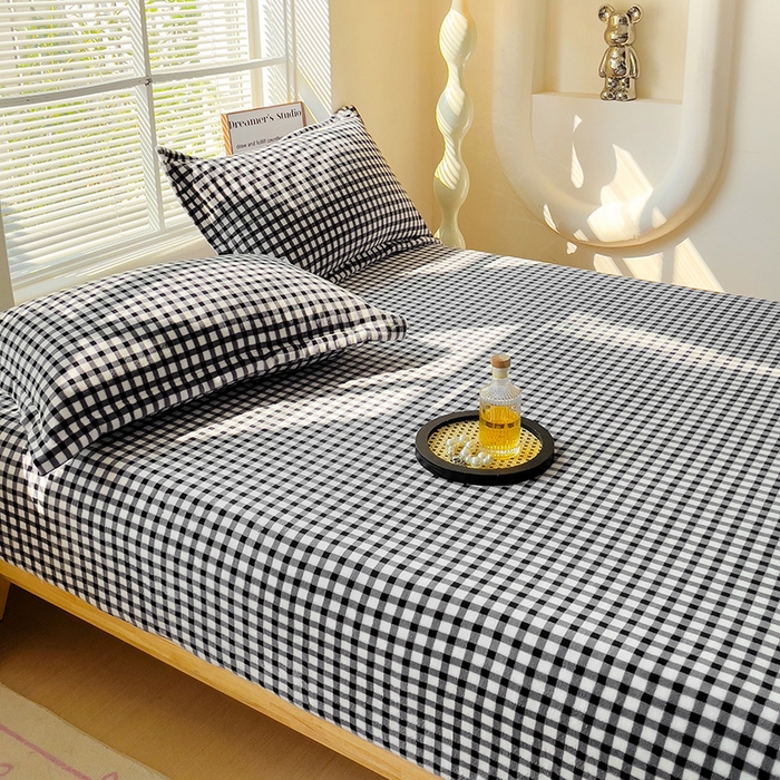 91家纺网 家纺一手货源 找家纺 恬澳家纺 2025 200g牛奶绒床笠外贸跨境电商亚马逊速卖通床笠三件套欧美尺寸多多跨境平台TEMU SHEIN 暖阳-黑白格