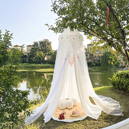 91家纺网 家纺一手货源 找家纺 艾晶美家纺有限公司 2025新款双层尖顶蚊帐 梦幻-白-65CM直径