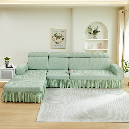 91家纺网 家纺一手货源 找家纺 （总）丝绮鹿 2024新款新款提花绒水波纹沙发套裙边款