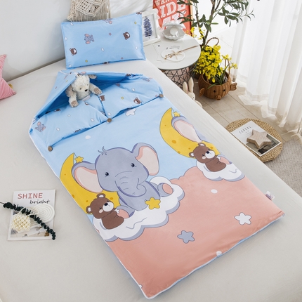 91家纺网 家纺一手货源 找家纺 大黄蜂家居家纺 2025新款纯棉四季款水晶绒四季大版花儿童睡袋可爱飞象