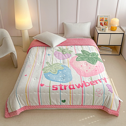 91家纺网 家纺一手货源 找家纺 源舜家纺 2025新款AB版云貂绒床盖 草莓多士