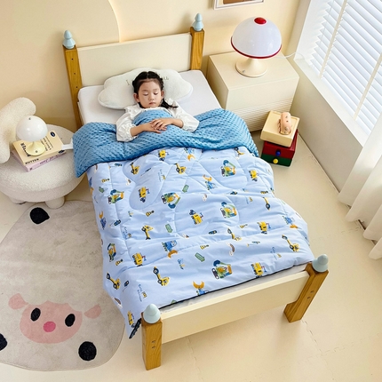 吉咪兔 24年新款幼儿园卡通全棉豆豆被冬季纯棉儿童豆豆毯加厚棉被安抚秋冬宝宝被子 工程挖土机