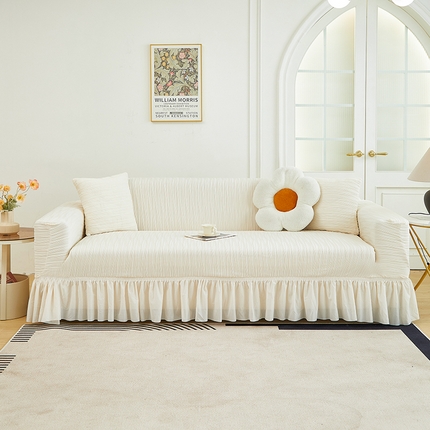 91家纺网 家纺一手货源 找家纺 （总）丝绮鹿 2024新款提花绒水波纹系列沙发套裙摆宽（双人图）