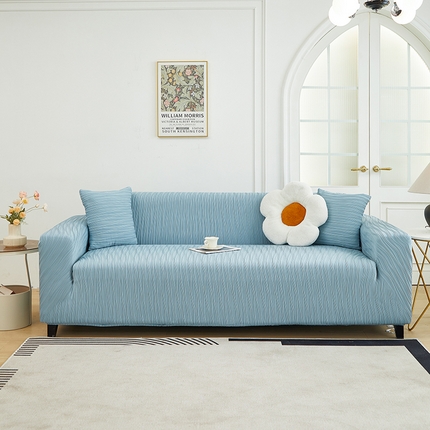 91家纺网 家纺一手货源 找家纺 （总）丝绮鹿 2024新款提花绒水波纹系列沙发套松紧款（三人图）