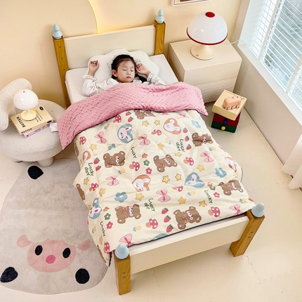 吉咪兔 24年新款幼儿园卡通全棉豆豆被冬季纯棉儿童豆豆毯加厚棉被安抚秋冬宝宝被子 开心周末
