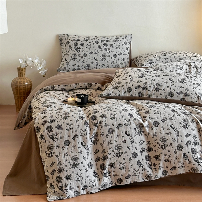 91家纺网 家纺一手货源 找家纺 （总）梦享生活家居 2024新款双层纱黑灰提花系列四件套