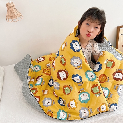 吉咪兔 24年新款幼儿园卡通全棉豆豆被冬季纯棉儿童豆豆毯加厚棉被安抚秋冬宝宝被子 小狮子