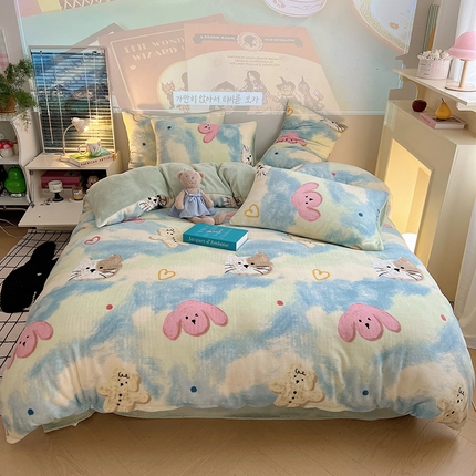 91家纺网 家纺一手货源 找家纺 （总）瑞莱 2024新款印花牛奶绒四件套-ins少女系列