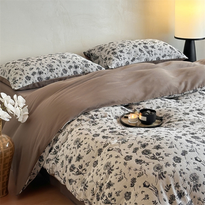 91家纺网 家纺一手货源 找家纺 （总）梦享生活家居 2024新款双层纱黑灰提花系列四件套