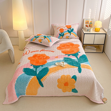 91家纺网 家纺一手货源 找家纺 源舜家纺 2025新款AB版云貂绒床盖 浪漫花语