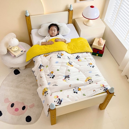 吉咪兔 24年新款幼儿园卡通全棉豆豆被冬季纯棉儿童豆豆毯加厚棉被安抚秋冬宝宝被子 熊猫宝贝