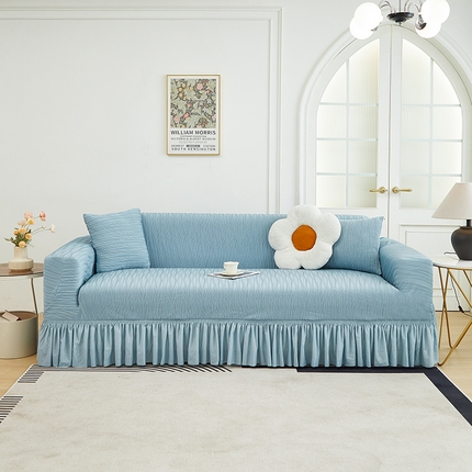 91家纺网 家纺一手货源 找家纺 （总）丝绮鹿 2024新款提花绒水波纹系列沙发套裙摆宽（双人图）