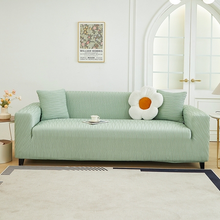 91家纺网 家纺一手货源 找家纺 （总）丝绮鹿 2024新款提花绒水波纹系列沙发套松紧款（三人图）