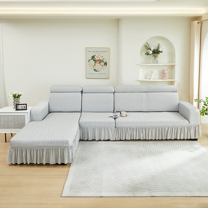 91家纺网 家纺一手货源 找家纺 （总）丝绮鹿 2024新款新款提花绒水波纹沙发套裙边款