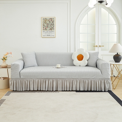 91家纺网 家纺一手货源 找家纺 （总）丝绮鹿 2024新款提花绒水波纹系列沙发套裙摆宽（双人图）