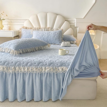 91家纺网 家纺一手货源 找家纺 （总）恋尚 2024新款牛奶绒夹棉床笠式单品床裙-奥丽莎