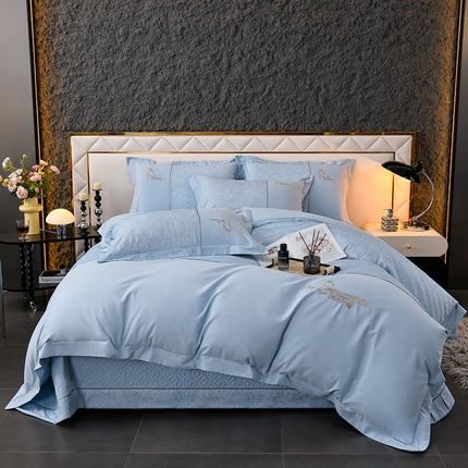 小时代家纺 2024新款全棉60支轻磨毛肌理纹夹棉床盖四件套-珂洛 珂洛-月光蓝