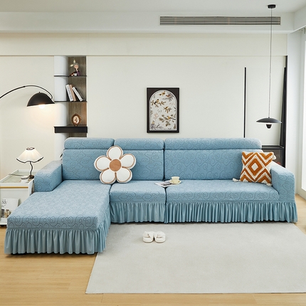 91家纺网 家纺一手货源 找家纺 （总）丝绮鹿 2024新款雕花绒年华系列裙边沙发套（贵妃图）