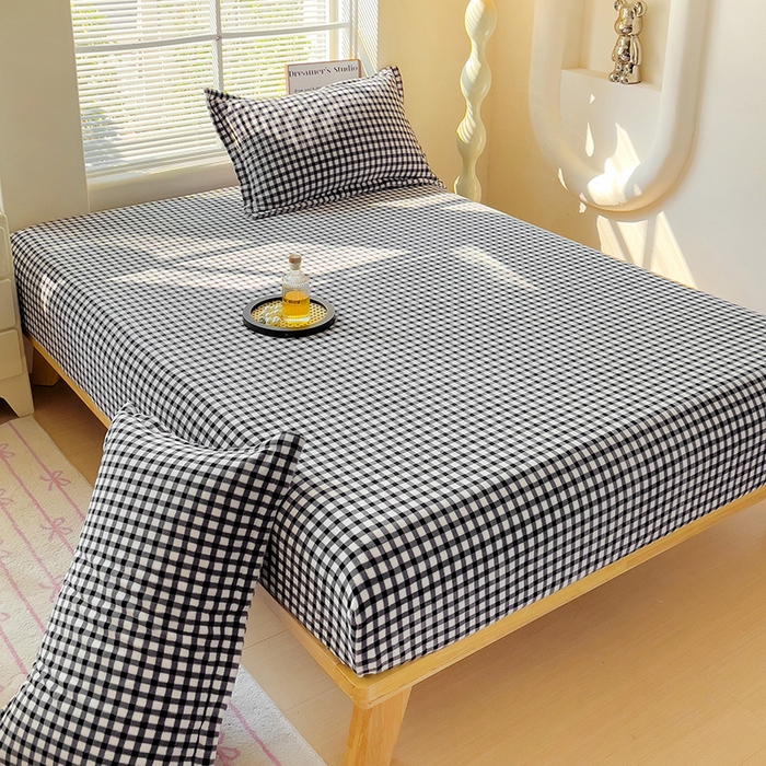 91家纺网 家纺一手货源 找家纺 恬澳家纺 2025 200g牛奶绒床笠外贸跨境电商亚马逊速卖通床笠三件套欧美尺寸多多跨境平台TEMU SHEIN 暖阳-黑白格