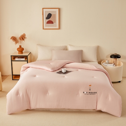 鸣升家纺 新款A类婴儿级牛奶针织棉冬被春秋被加厚冬被 针织棉-樱花粉