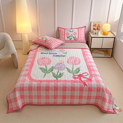 91家纺网 家纺一手货源 找家纺 源舜家纺 2025新款AB版云貂绒床盖 初夏时光